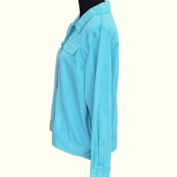 Alfred Dunner Wish You Were Here blue embroidered jacket, style 45230 size 12P - Picture 4 of 8